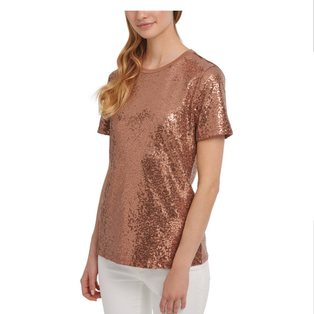 DKNY Foundation Sequin Crewneck Top - Picture 1 of 3
